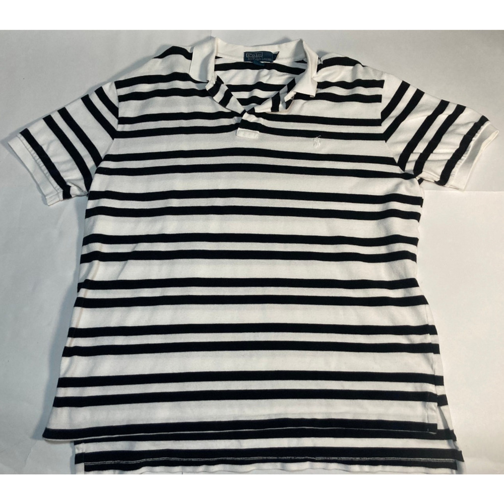 Polo Ralph Lauren Mens Striped Short Sleeve Polo Shirt White Black Blue Pony XL